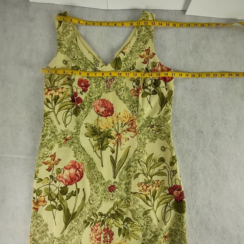 Talbots Yellow Green Floral Sleeveless 100% Cotton A-Line Midi Dress Size 10 - Picture 8 of 11